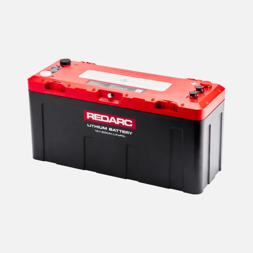 Redarc Redlab Icon Lithium Battery range including 100Ah, 200Ah and 300Ah models with built-in display and IP67-rated design.