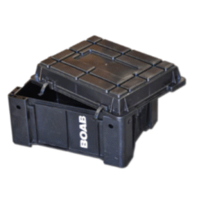 Boab Wolfpack Storage Box standard and high-lid models stacked for 4WD and camping storage