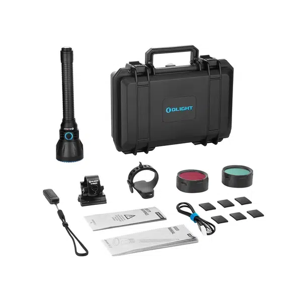Olight Javelot Turbo 2 Hunter’s Kit Contents > 4wd Lights and Camping Online Store Olight Javelot Turbo 2 Hunter’s Kit with torch, storage case, filters, remote and accessories