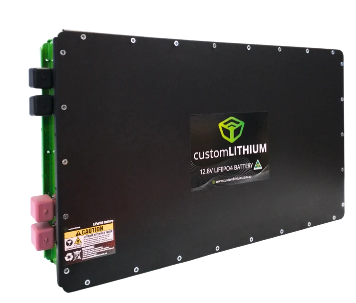 Custom Lithium Ultra Slim XL Battery 920Ah with black enclosure and covered terminals