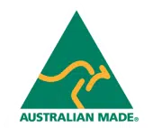 Australian Made certification logo featuring a gold kangaroo inside a green triangle